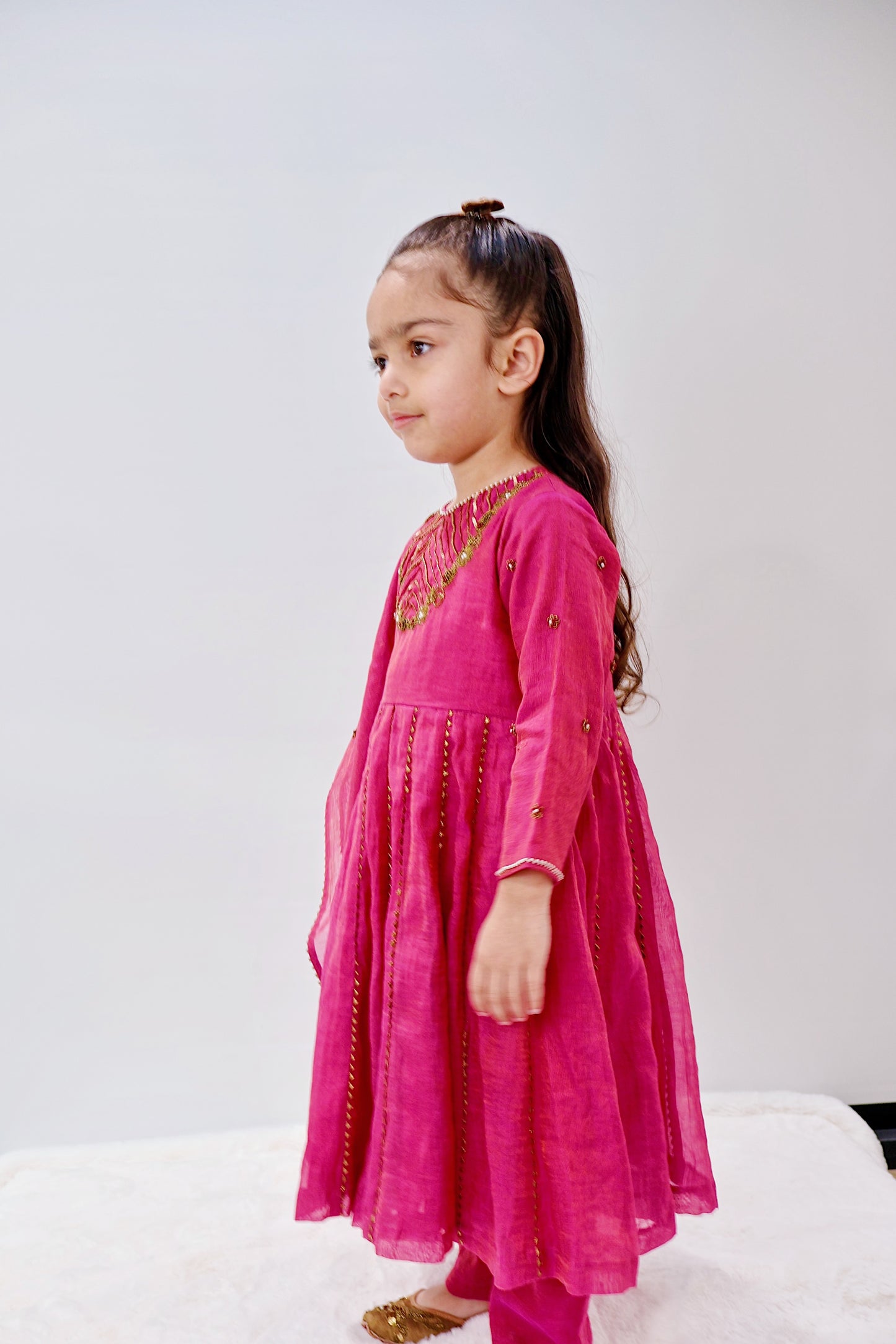 Soanpari Fuchsia Gold Anarkali Set