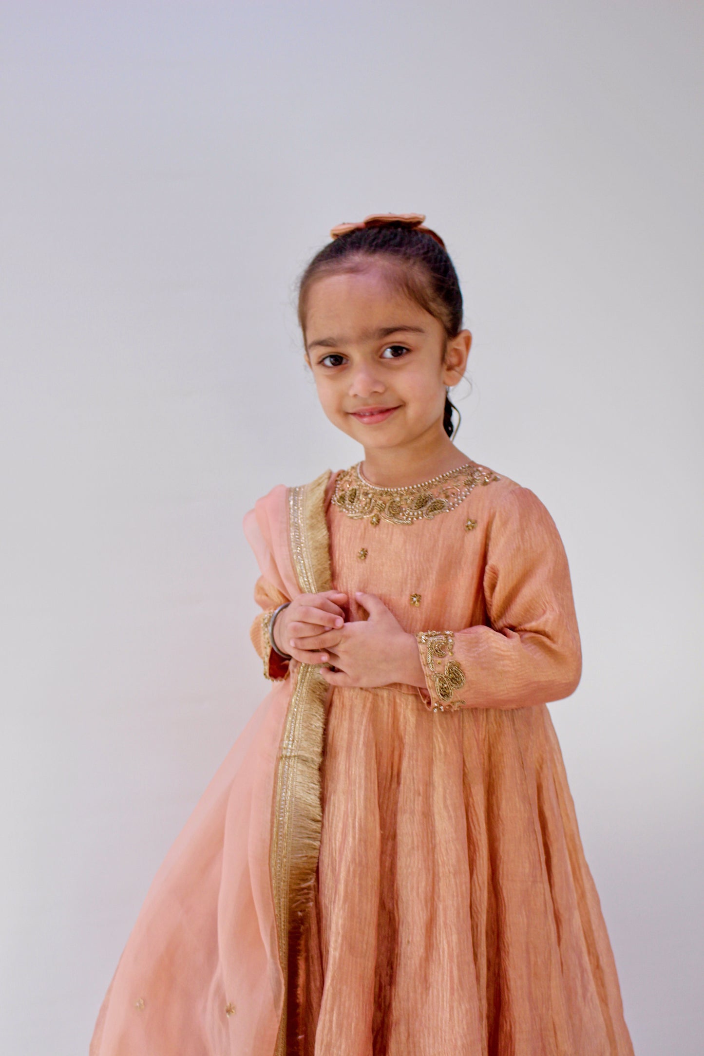 Soan Chiriyya Apricot-Gold Anarkali Set