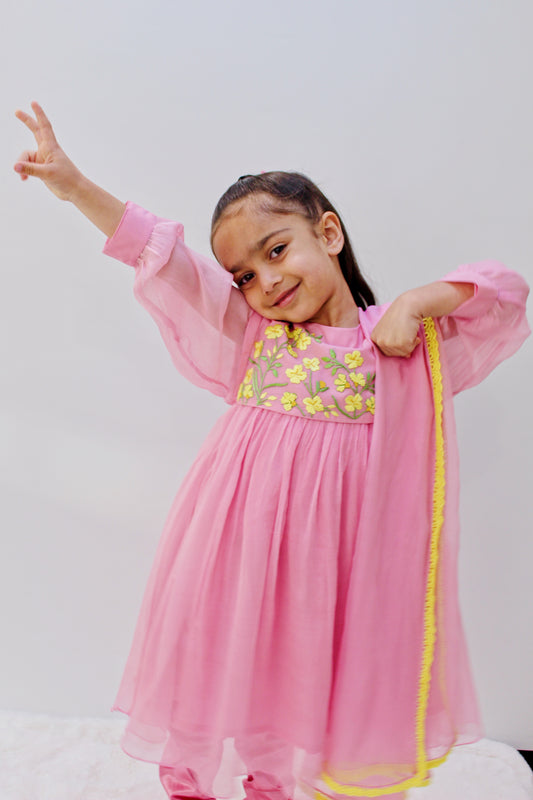 Saras Blossom Pink Frock Set