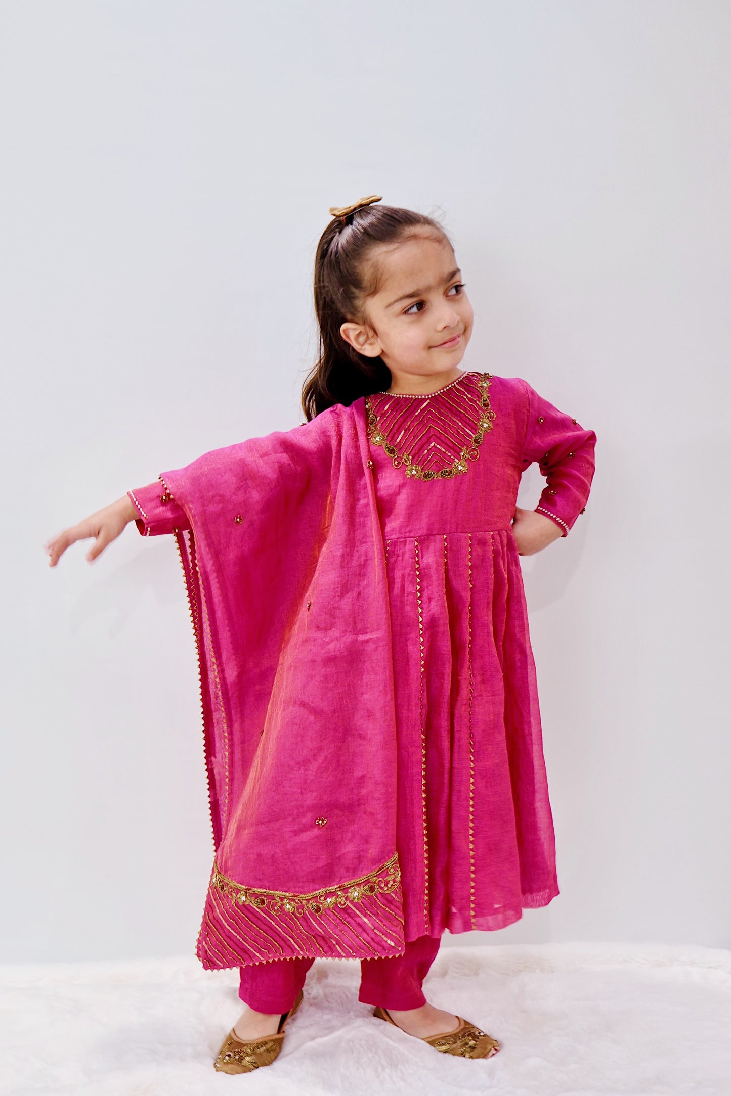 Soanpari Fuchsia Gold Anarkali Set