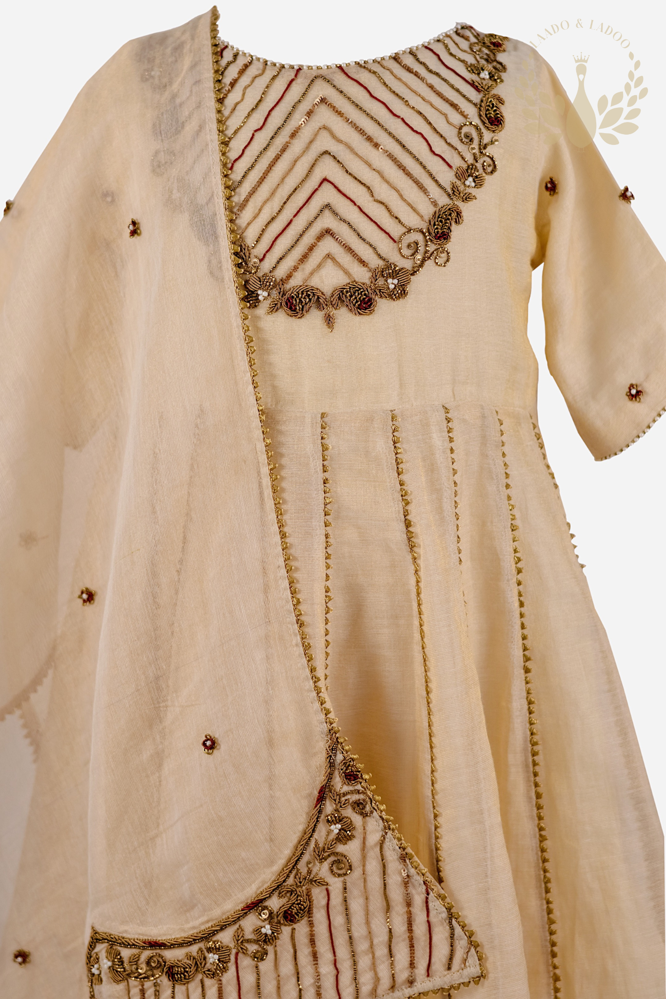 Soanpari Champagne Gold Anarkali Set