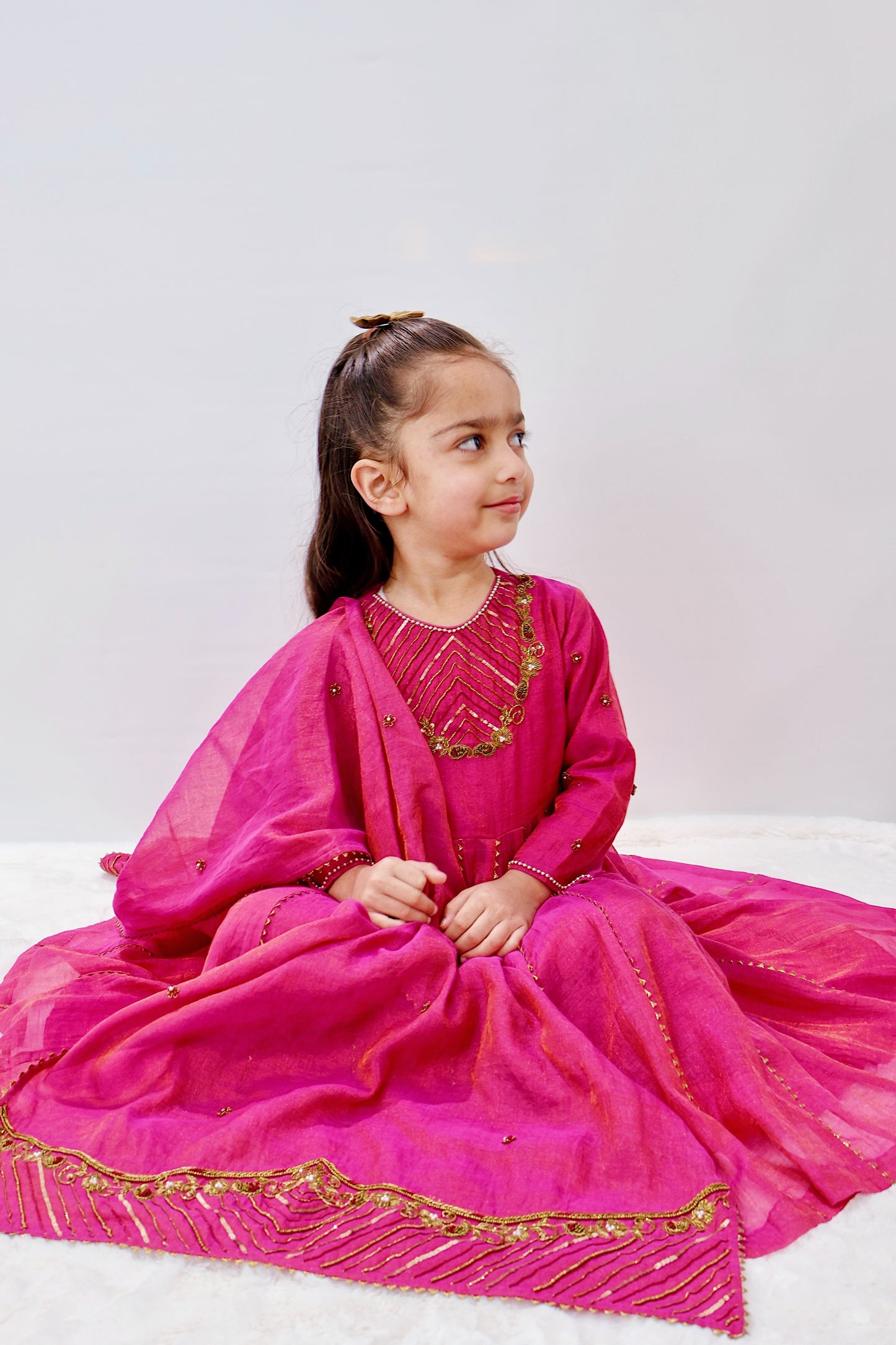 Soanpari Fuchsia Gold Anarkali Set