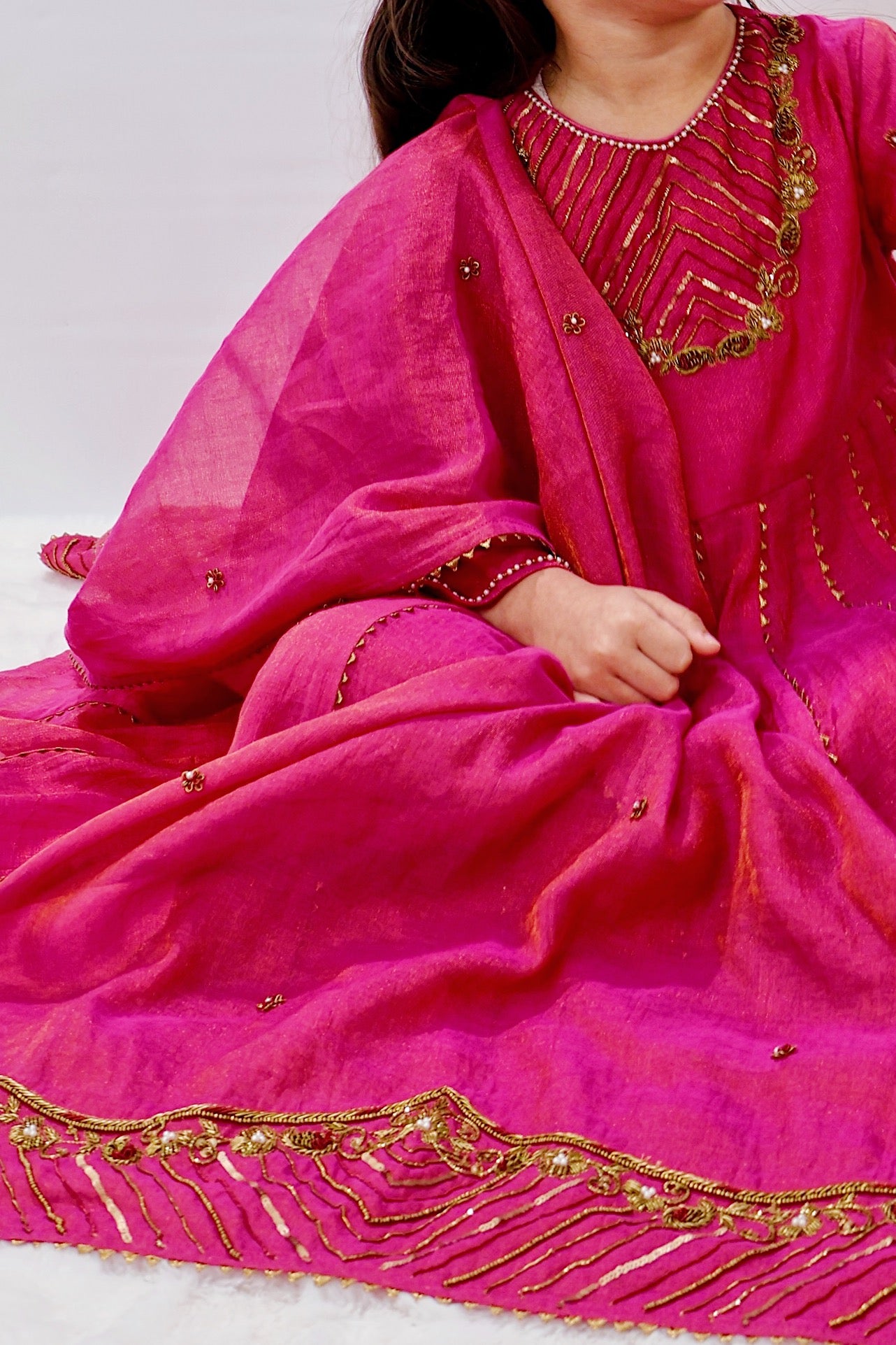 Soanpari Fuchsia Gold Anarkali Set