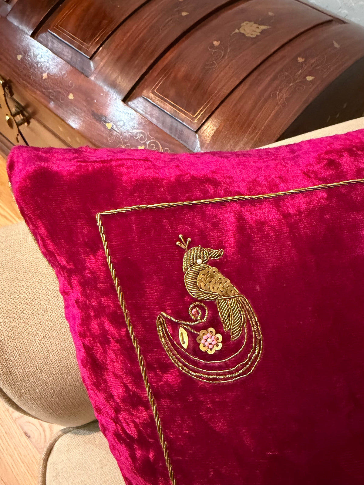 Chenaab Cushion Cover in Royal Magenta