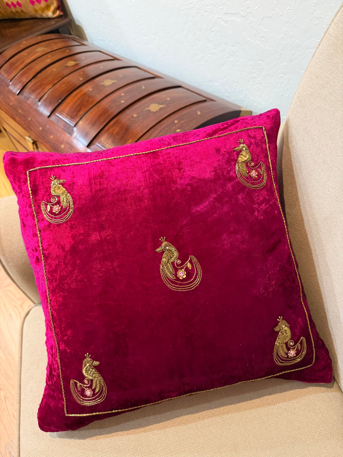 Chenaab Cushion Cover in Royal Magenta