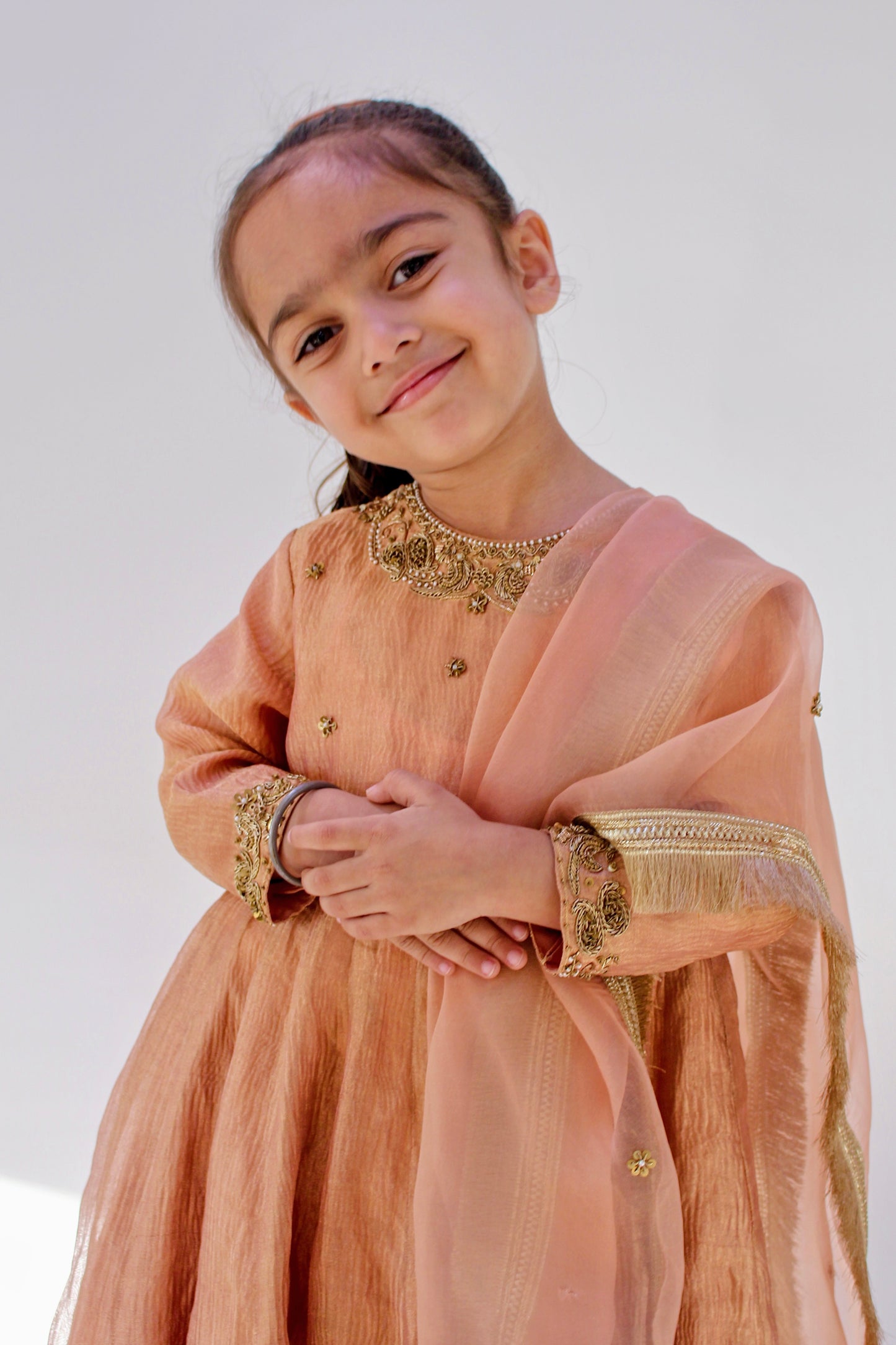 Soan Chiriyya Apricot-Gold Anarkali Set