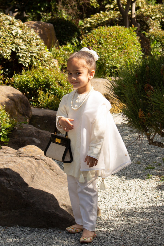 Kaju Katli Girls' Off White Kurta Set
