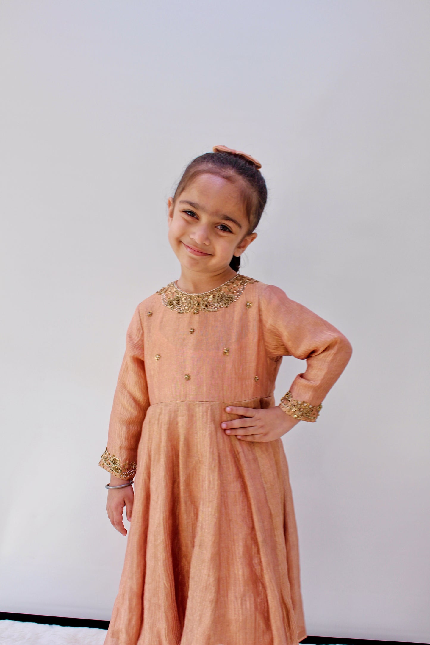 Soan Chiriyya Apricot-Gold Anarkali Set